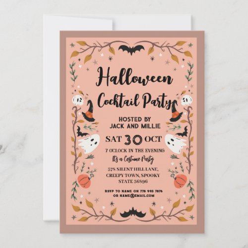 Halloween Cocktail Party Pumpkins Ghosts Bats Invitation