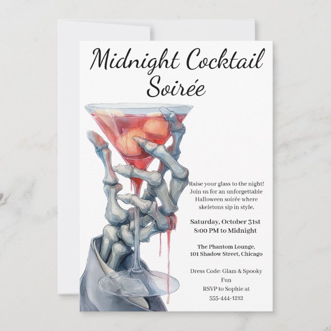 Halloween Cocktail Party | Skeleton Hand  Invitation (Front)