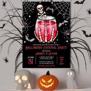 Halloween Cocktail Party Skulls and Spiderwebs Invitation