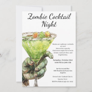Halloween Cocktail Party Zombie Hand with Drink Invitation