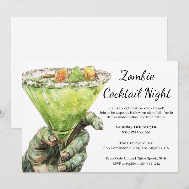Halloween Cocktail Party | Zombie Hand with Drink Invitation (Front/Back)