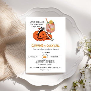 Halloween Cocktails and Carving Adult Party Invit Invitation