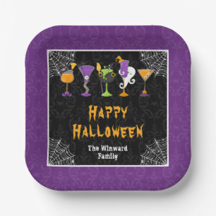 Halloween Cocktails and Costumes Party Purple Paper Plates