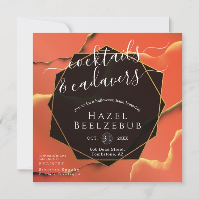 Halloween Cocktails Cadavers Black Golden Abstract Invitation (Front)