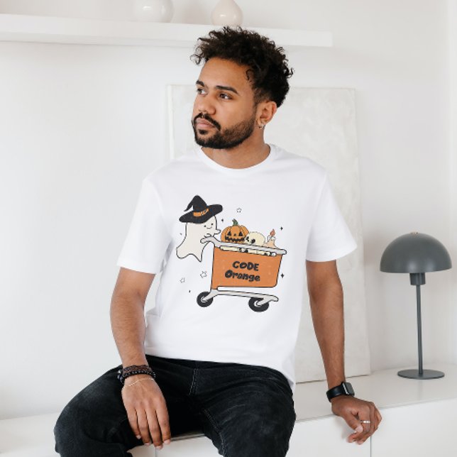HALLOWEEN CODE ORANGE  GHOST PUSHING SHOPPING CART T-Shirt (Creator Uploaded)