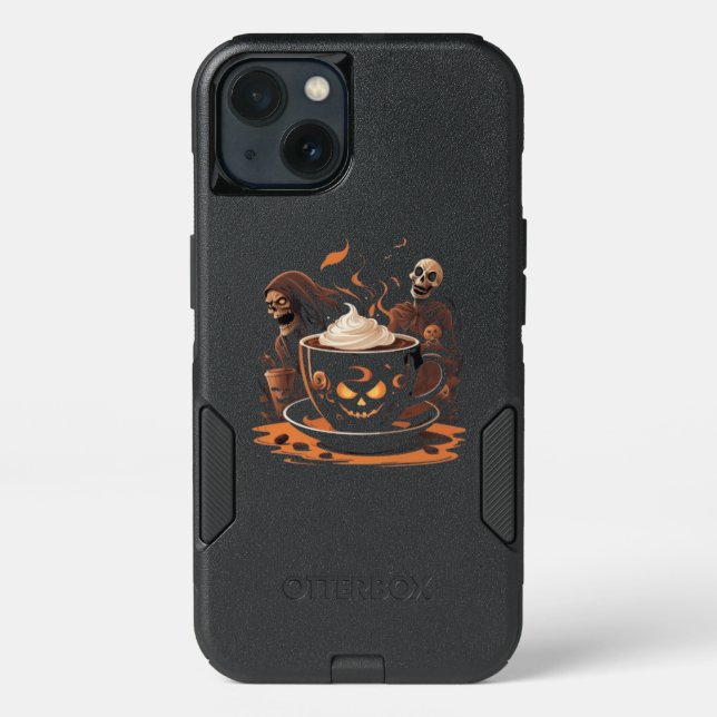 Halloween Coffee Art – Spooky Latte with Skeletons Otterbox iPhone Case (Back)