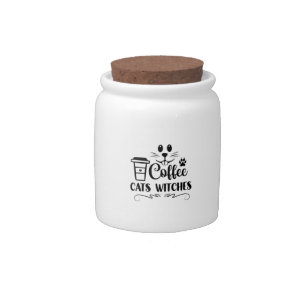 Halloween Coffee Cats Witches Birthday Candy Jar