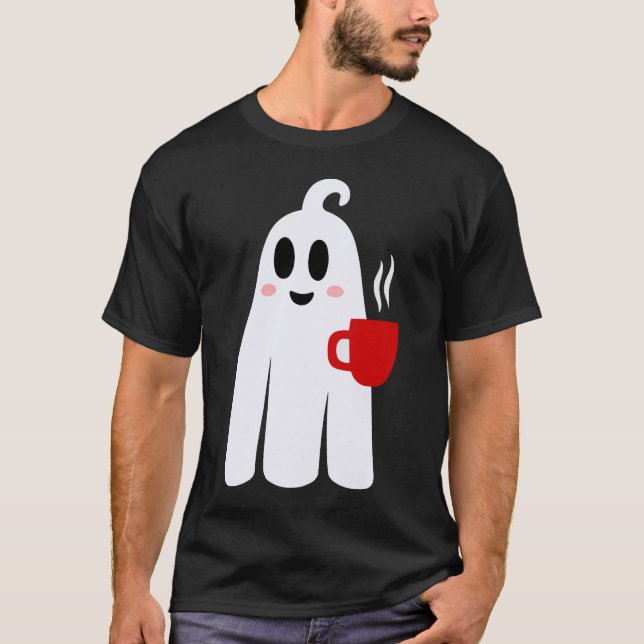 halloween coffee drinking ghost funny T-Shirt (Front)