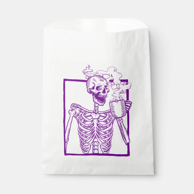halloween coffee drinking skeleton purple favor bag (Front)