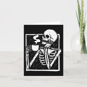 Halloween coffee drinking skeleton skull card