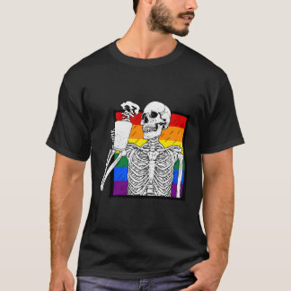Halloween Coffee Drinking Skeleton Skull Coffee Lo T-Shirt