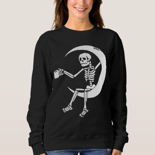 Halloween Coffee Drinking Skeleton Skull Sitting O Sweatshirt