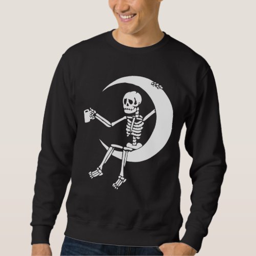 Halloween Coffee Drinking Skeleton Skull Sitting O Sweatshirt