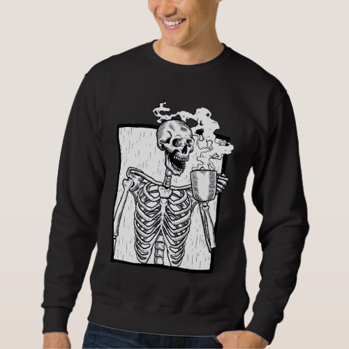 halloween coffee drinking skeleton skull sweatshirt