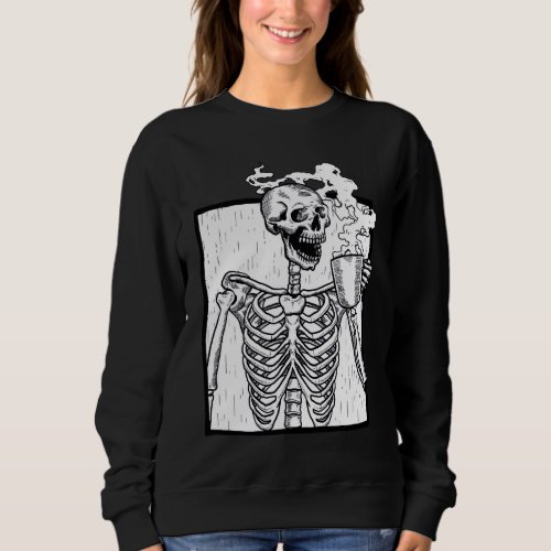 halloween coffee drinking skeleton skull sweatshirt