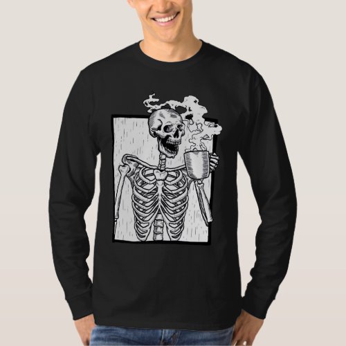 halloween coffee drinking skeleton skull T_Shirt