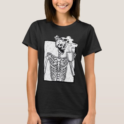 halloween coffee drinking skeleton skull T_Shirt