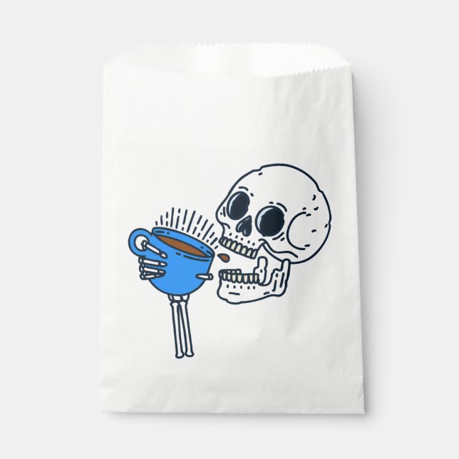 halloween coffee drinking skull skeleton blue  favor bag (Front)