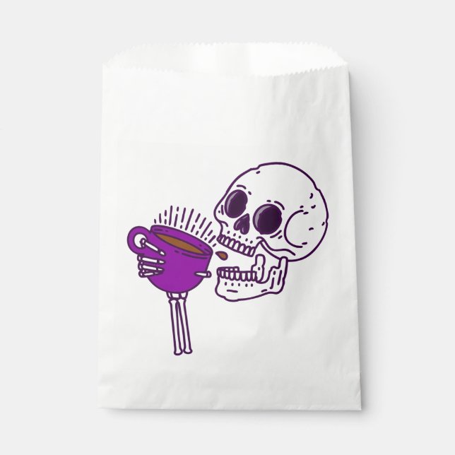 halloween coffee drinking skull skeleton purple favor bag (Front)