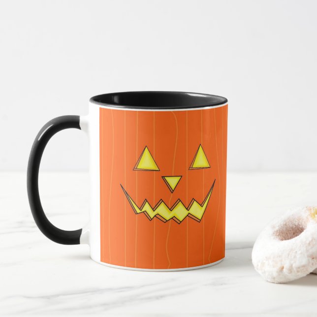 Halloween Coffee Mug With Jack-o-Lantern Face  (With Donut)