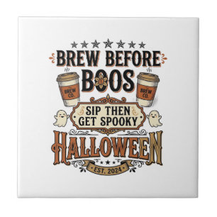 Halloween Coffee Shirt Brew Before Boos Vintage De Ceramic Tile