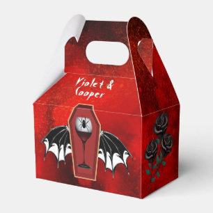Halloween Coffin and Bat Wings Red Black Wedding Favor Boxes