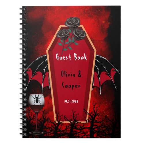 Halloween Coffin And Bat Wings Wedding Guest Book 
