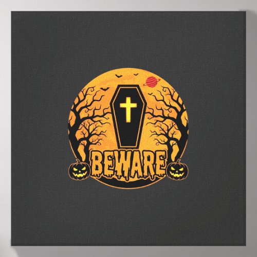 Halloween Coffin Beware Pumpkin Horror Design_1 Canvas Photo Tile