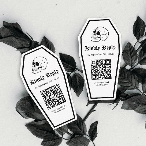 Halloween Coffin Wedding RSVP Qr Code DIY Enclosure Card