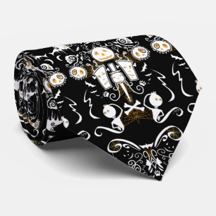 Halloween Collage Drawing Neck Tie