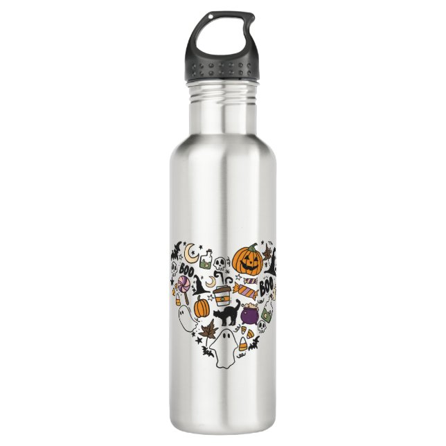Halloween Collection Love Heart Shaped Stainless Steel Water Bottle (Front)