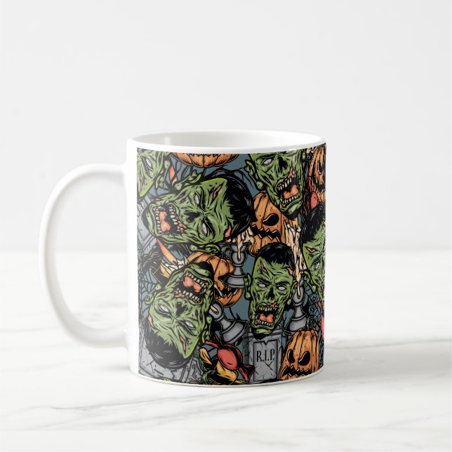 Halloween colorful elements seamless pattern with  coffee mug (Left)