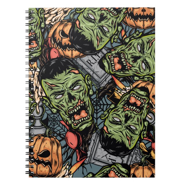 Halloween colorful elements seamless pattern with  notebook (Front)