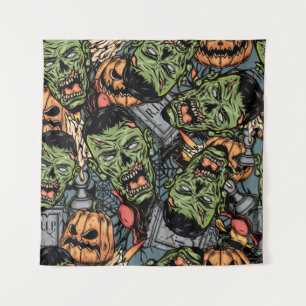 Halloween colorful elements seamless pattern with tapestry