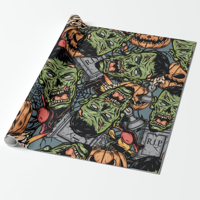 Halloween colorful elements seamless pattern with  wrapping paper (Unrolled)