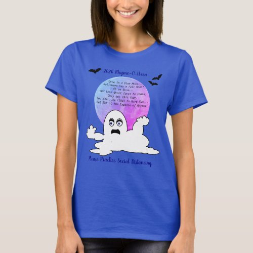Halloween Colorful Full Moon _ Ghost on Blue Basic T_Shirt