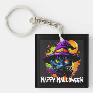 Halloween Colorful Majestic Black Cat Keychain