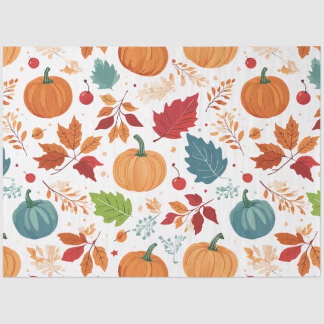 Halloween Colorful Pumpkins and leaves Tissue Paper (Front)