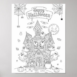 Halloween Coloring Page - A Haunted Mansion Poster