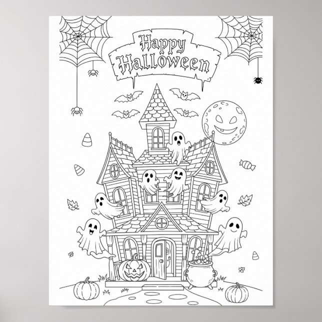 Halloween Coloring Page - A Haunted Mansion Poster (Front)