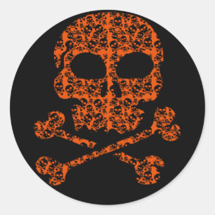 Halloween Colors! Orange and Black Skulls Classic Round Sticker