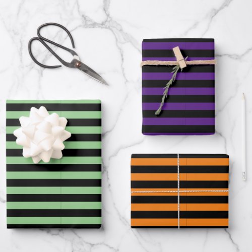 Halloween Colors Purple Orange Green Striped Wrapping Paper Sheets