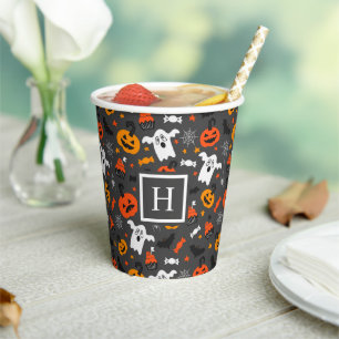 Halloween colors symbols pattern paper cups