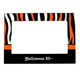 Halloween colors zebra stripes black and orange magnetic photo frame
