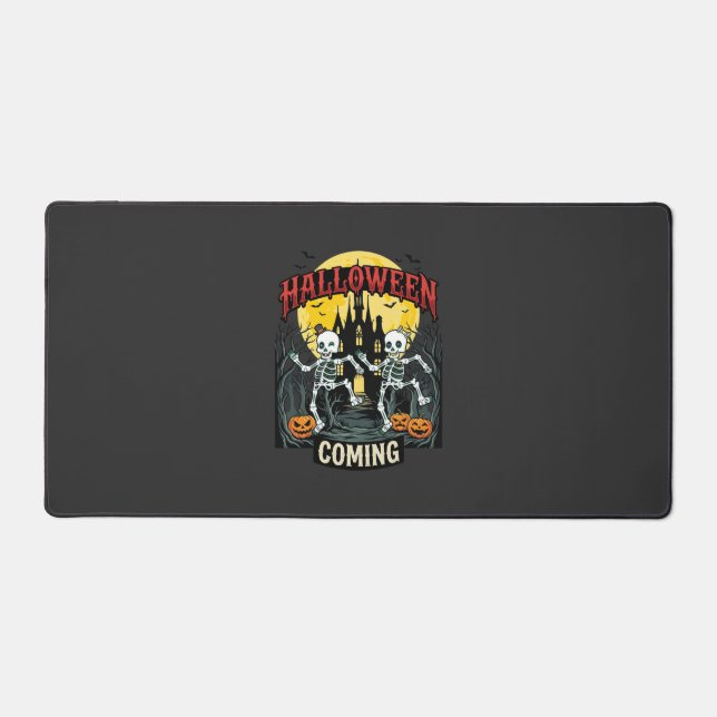 Halloween Coming Dancing Skeletons Castle Pumpkins Desk Mat (Front)