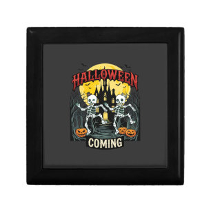 Halloween Coming Dancing Skeletons Castle Pumpkins Gift Box
