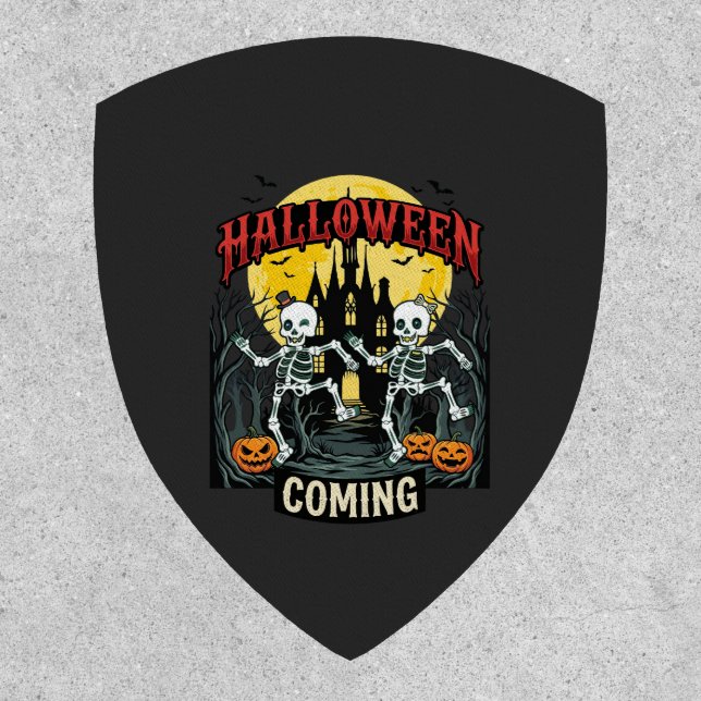 Halloween Coming Dancing Skeletons Castle Pumpkins Patch (Front)