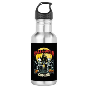 Halloween Coming Dancing Skeletons Castle Pumpkins Stainless Steel Water Bottle