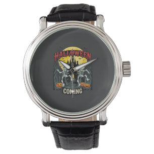 Halloween Coming Dancing Skeletons Castle Pumpkins Watch