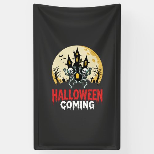 Halloween Coming Dancing Skeletons Haunted Castle Banner